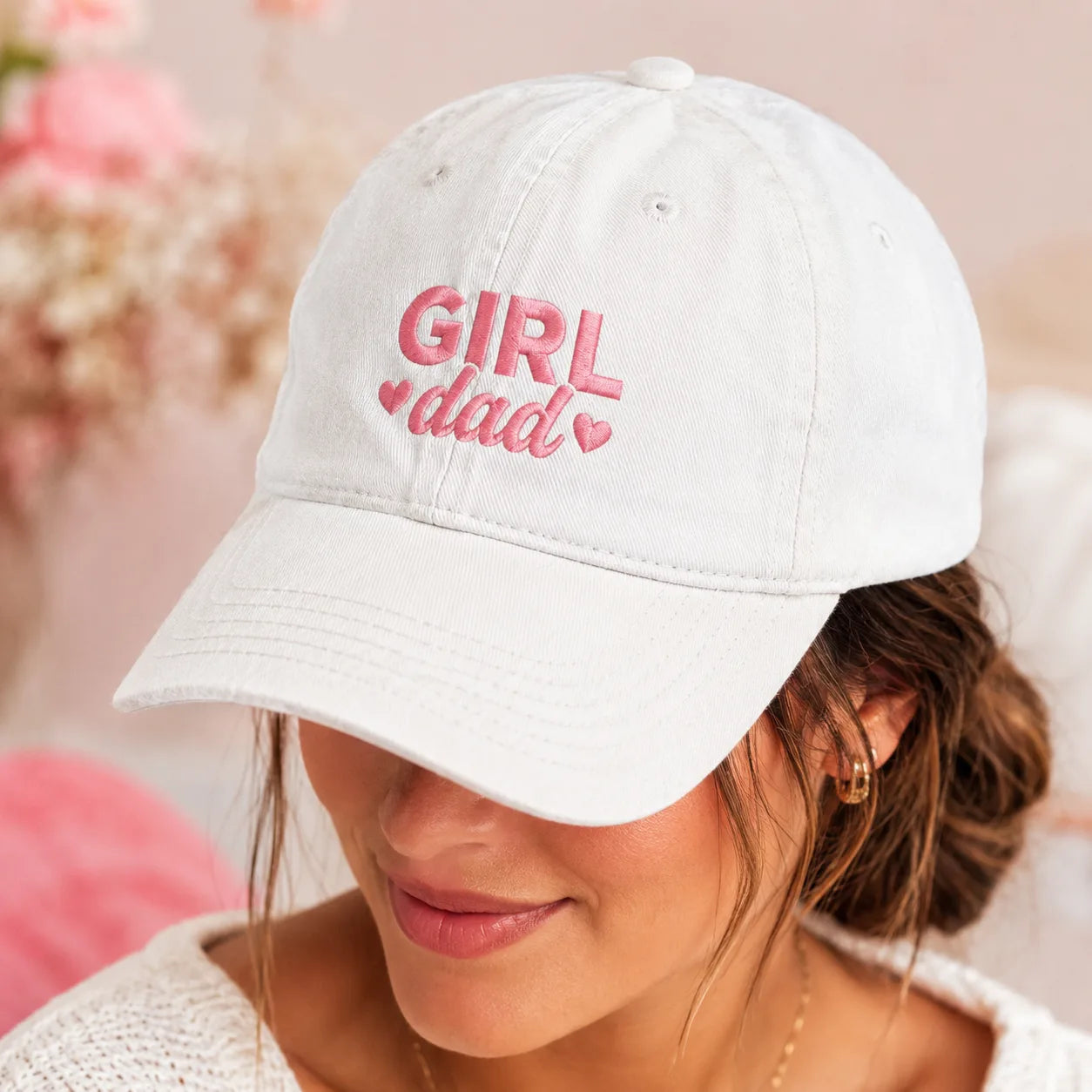 Girl Dad Embroidered Pink Thread Washed Cap - washed cap - alternate angle