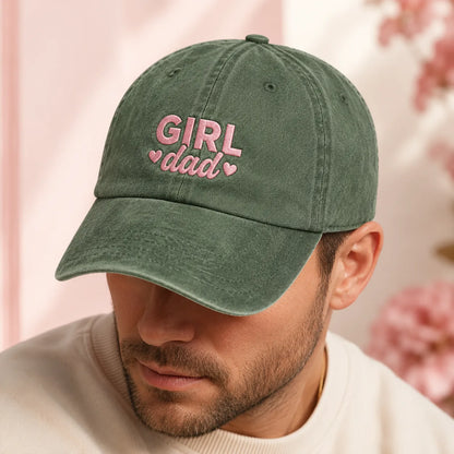 Girl Dad Embroidered Pink Thread Washed Cap - washed cap - detail