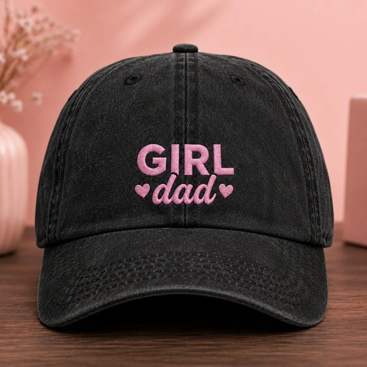 Girl Dad Embroidered Pink Thread Washed Cap - washed cap - front view