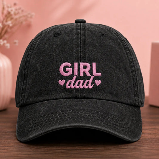 Girl Dad Embroidered Pink Thread Washed Cap - washed cap - front view