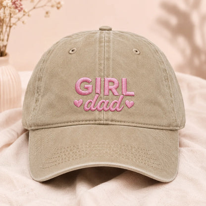 Girl Dad Embroidered Pink Thread Washed Cap - washed cap - lifestyle