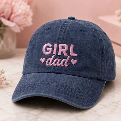 Girl Dad Embroidered Pink Thread Washed Cap - washed cap - side view