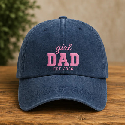 Girl Dad Est. 2026 Washed Baseball Cap - washed cap - detail