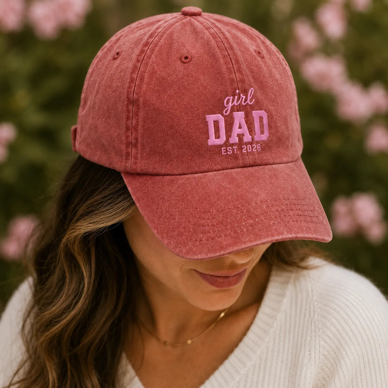 Girl Dad Est. 2026 Washed Baseball Cap - washed cap - front view