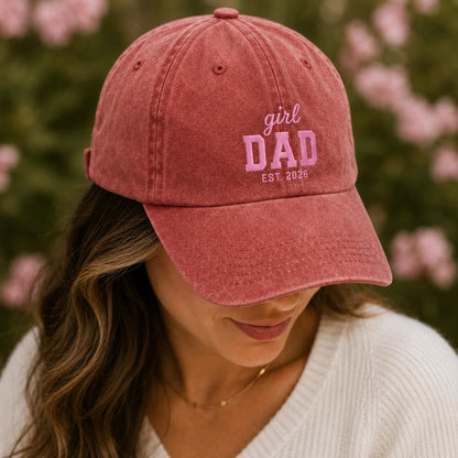 Girl Dad Est. 2026 Washed Baseball Cap - washed cap - front view