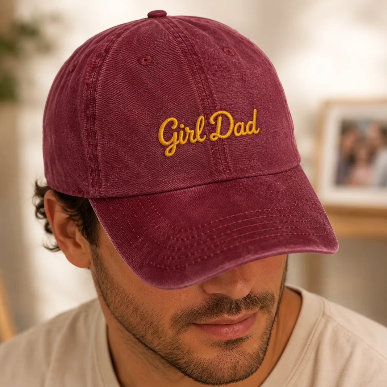 Girl Dad Gold Script Embroidery Washed Cap - washed cap - detail