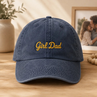 Girl Dad Gold Script Embroidery Washed Cap - washed cap - front view