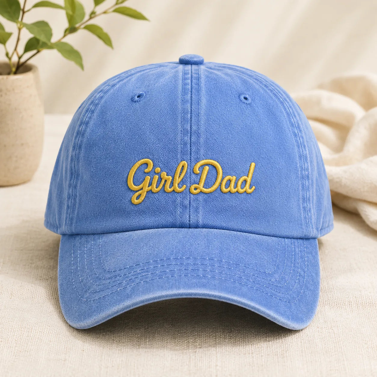 Girl Dad Gold Script Embroidery Washed Cap - washed cap - lifestyle