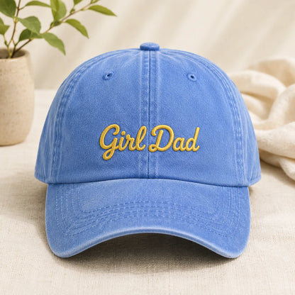 Girl Dad Gold Script Embroidery Washed Cap - washed cap - lifestyle
