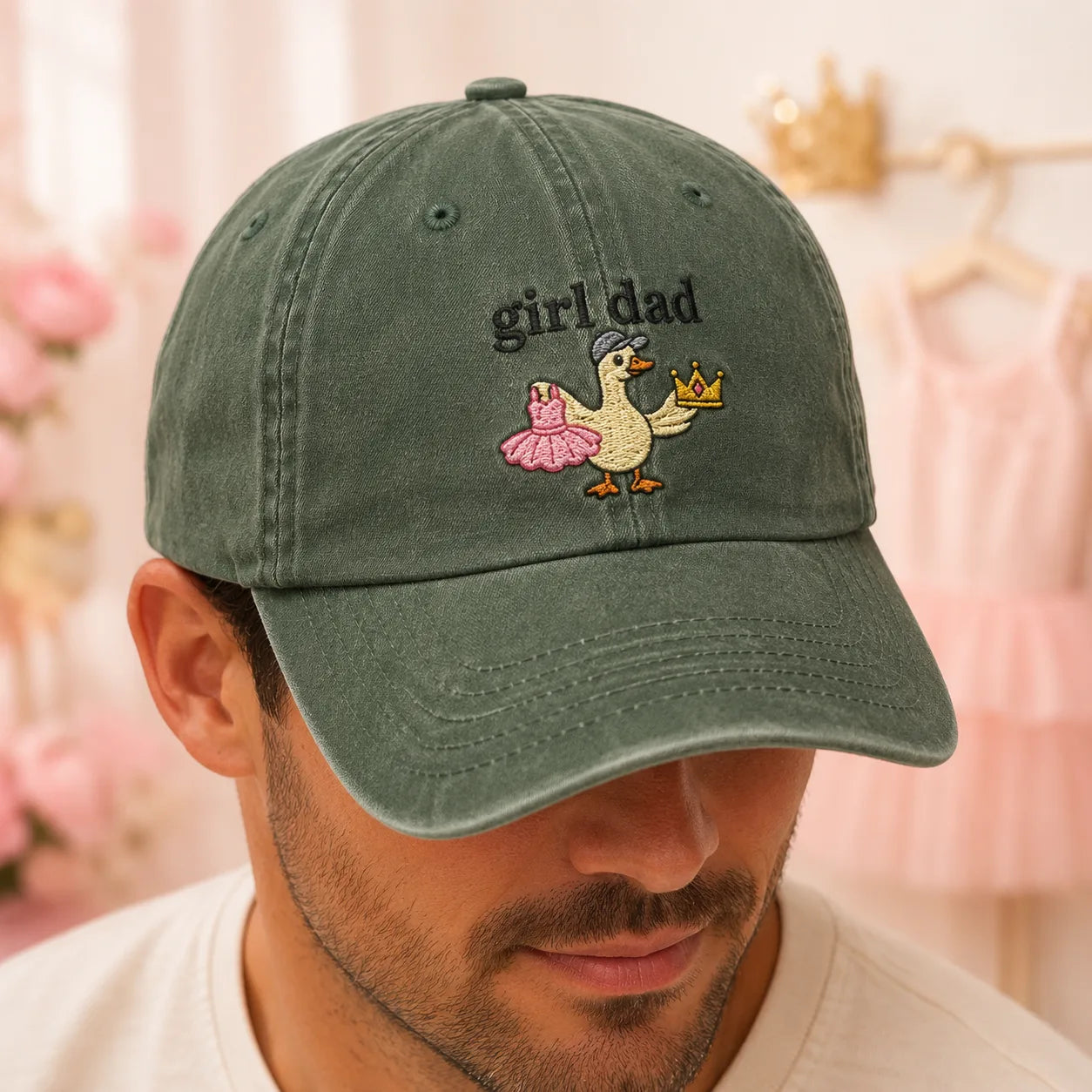 Girl Dad Goose Washed Cap - washed cap - front view