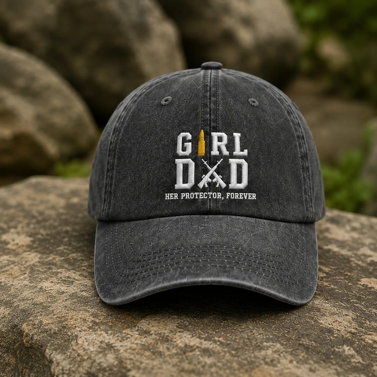 Girl Dad Her Protector Forever Washed Cap - washed cap - detail