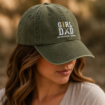 Girl Dad Her Protector Forever Washed Cap - washed cap - front view