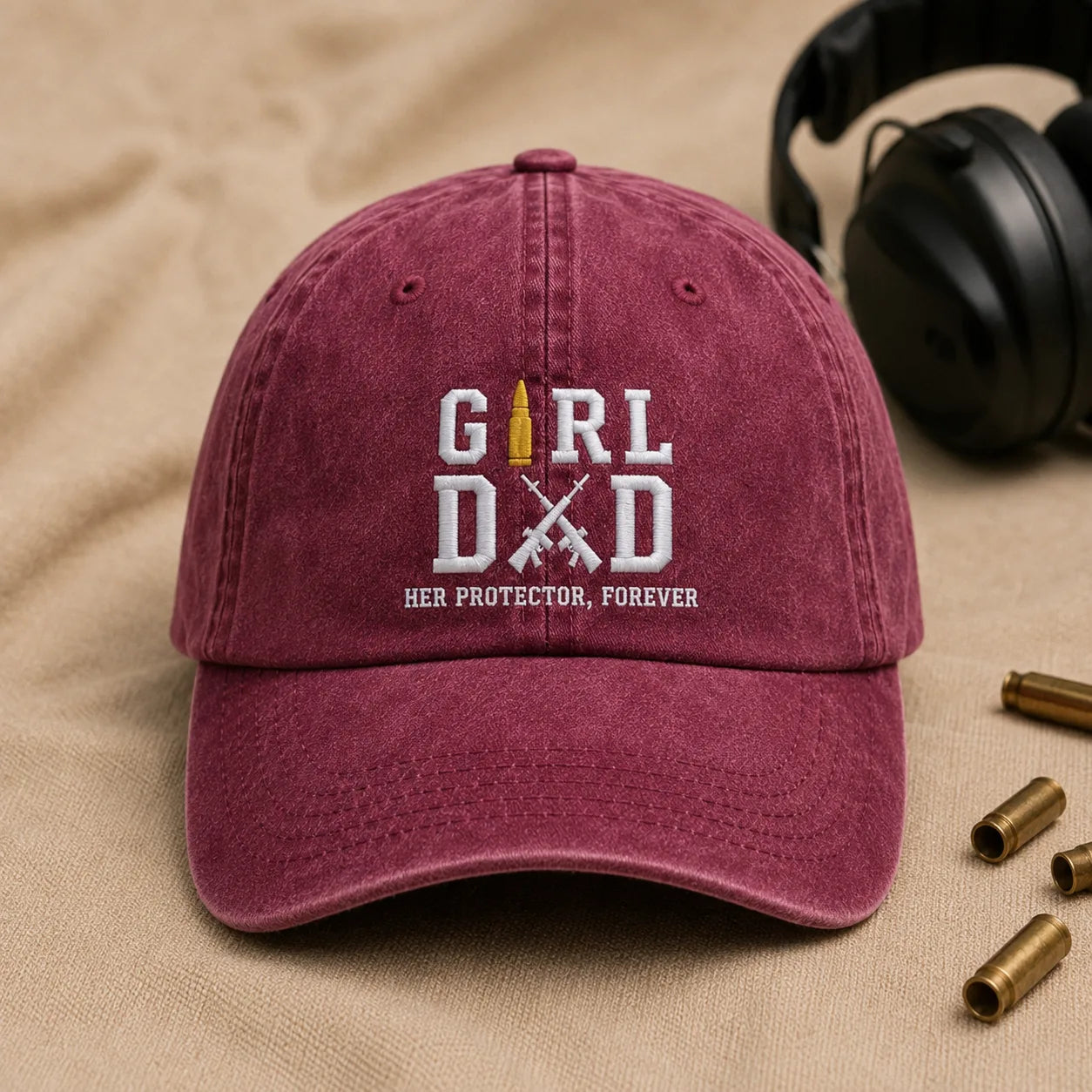 Girl Dad Her Protector Forever Washed Cap - washed cap - lifestyle