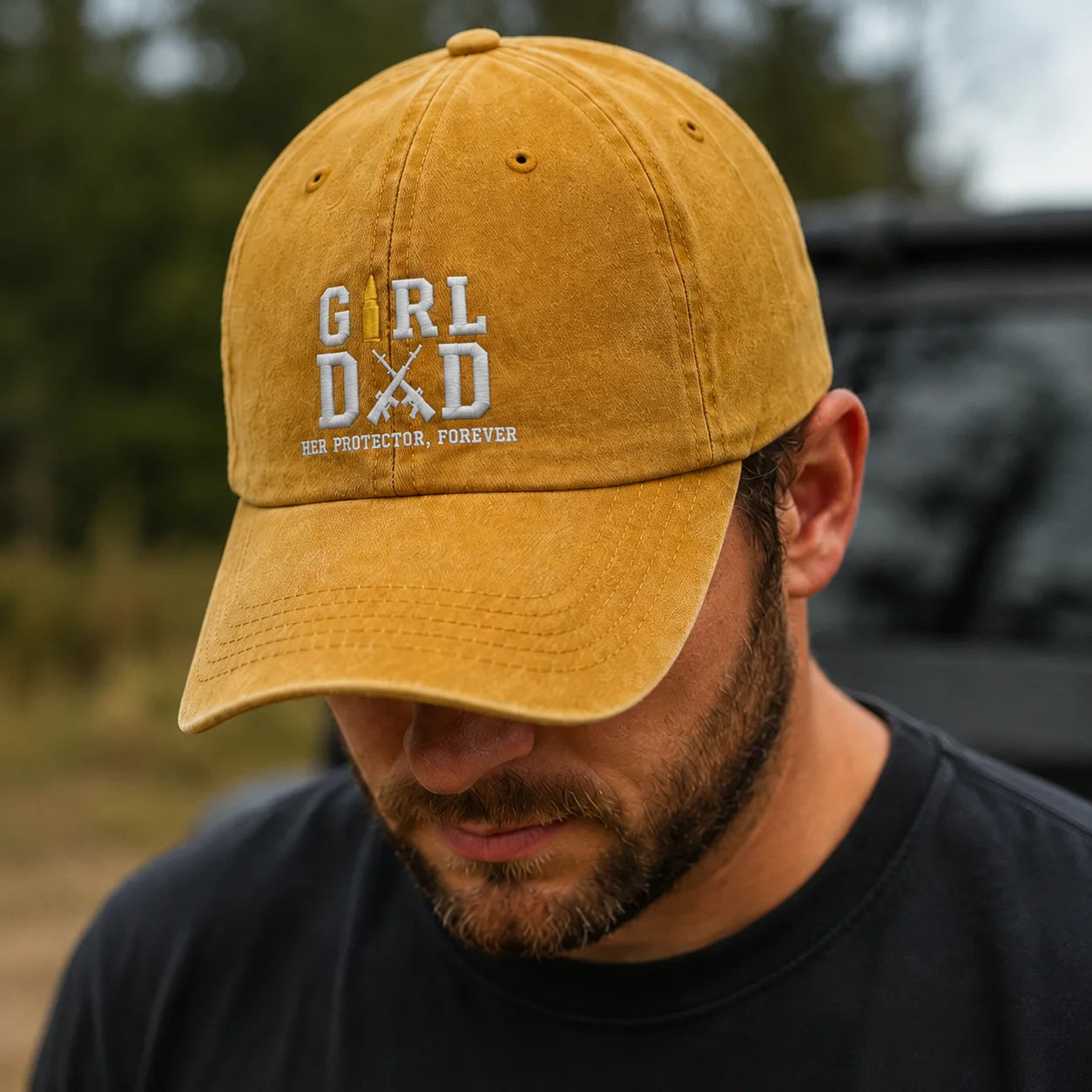 Girl Dad Her Protector Forever Washed Cap - washed cap - side view