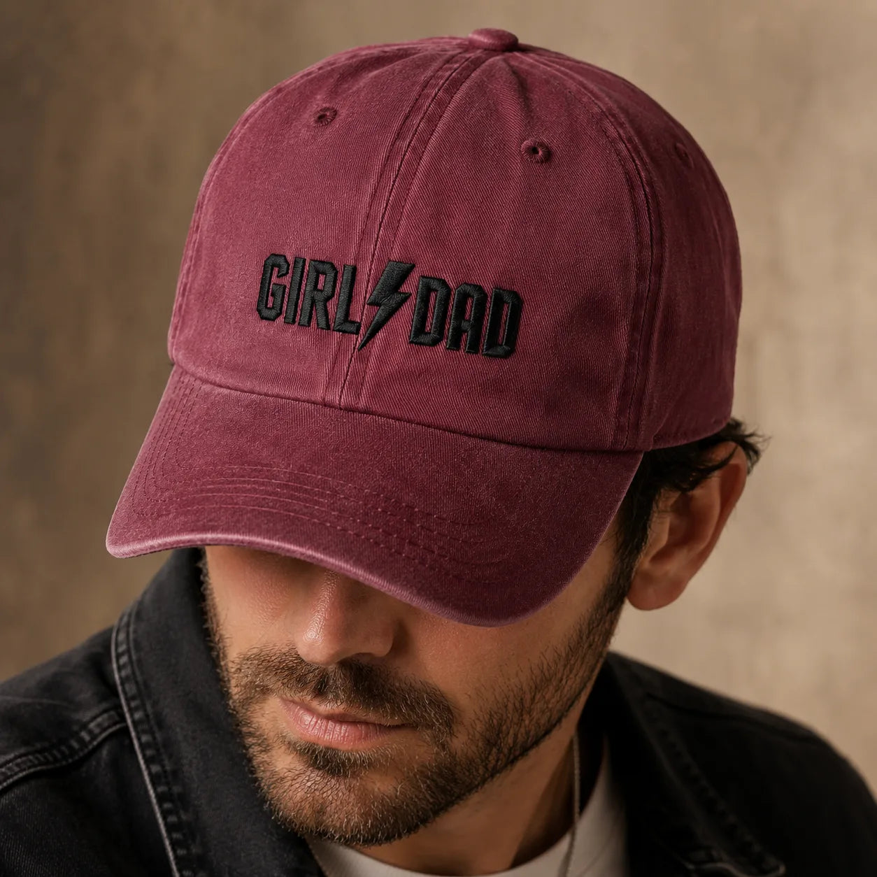 Girl Dad Lightning Bolt Washed Cap - washed cap - detail