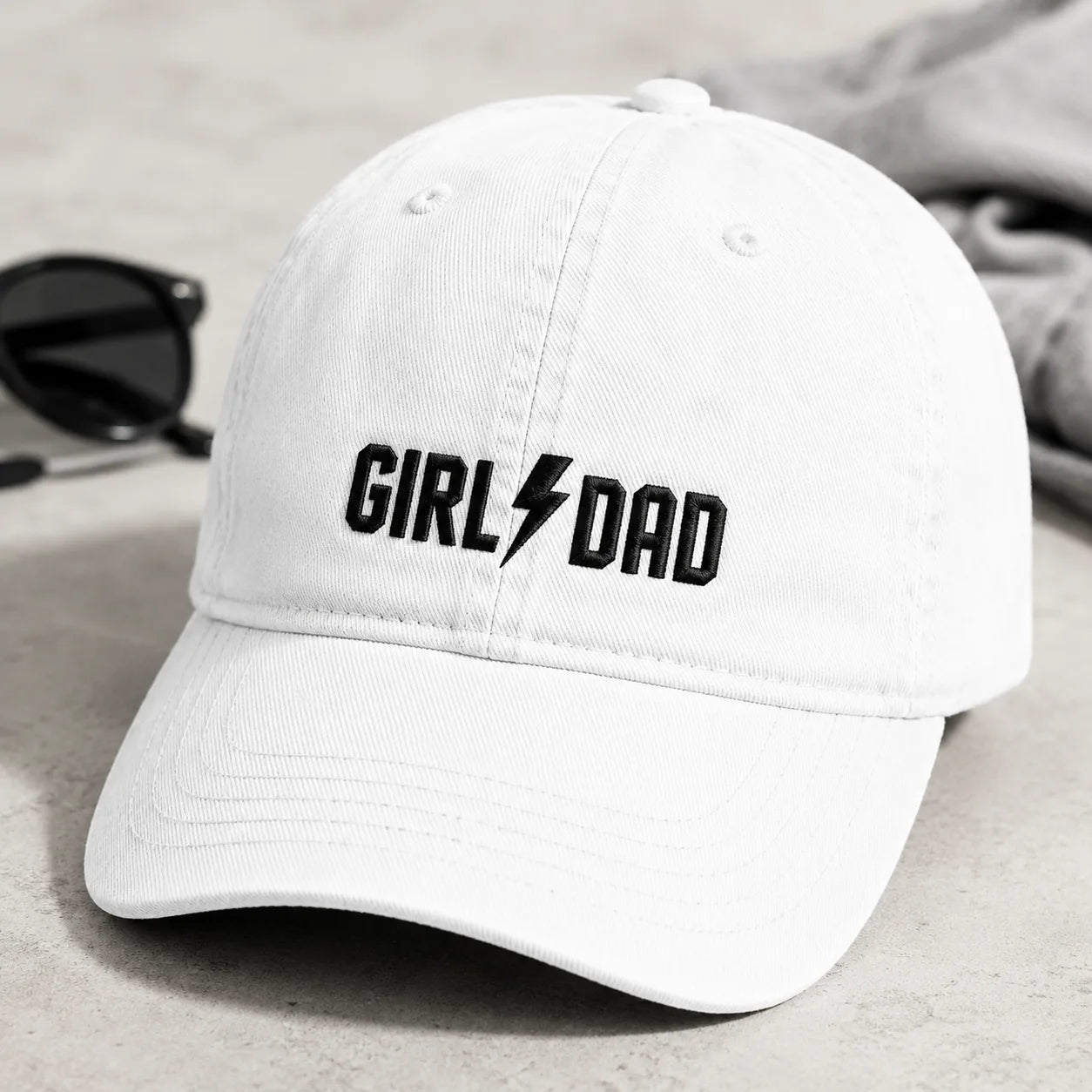Girl Dad Lightning Bolt Washed Cap - washed cap - front view