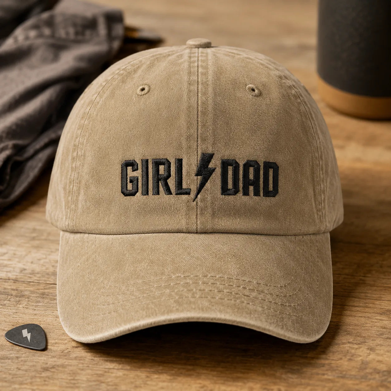 Girl Dad Lightning Bolt Washed Cap - washed cap - side view