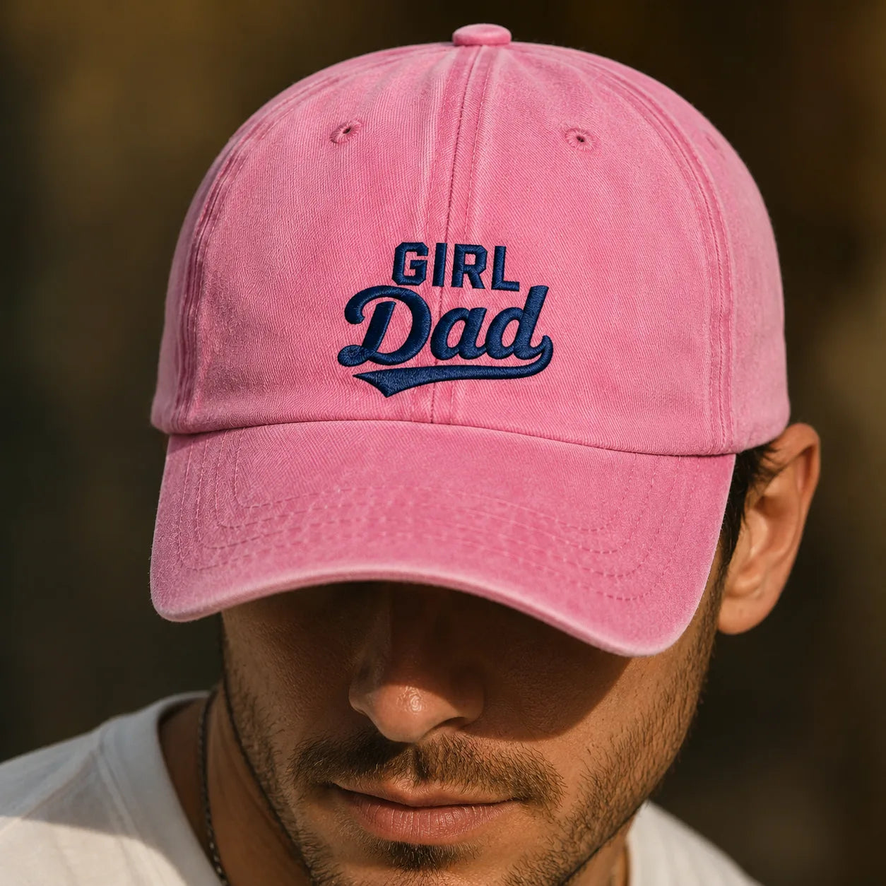Girl Dad Navy Embroidered Baseball Washed Cap - washed cap - detail