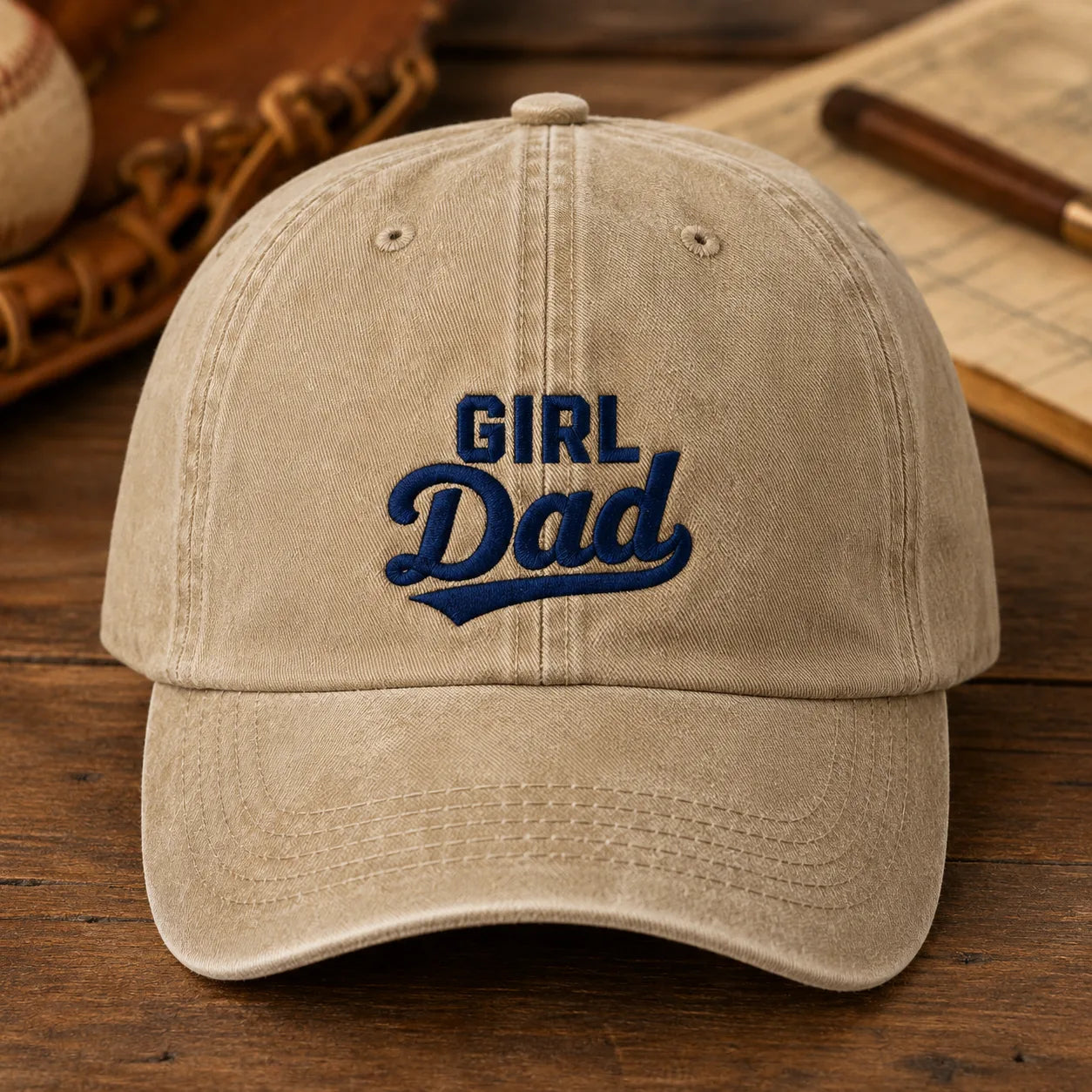 Girl Dad Navy Embroidered Baseball Washed Cap - washed cap - front view