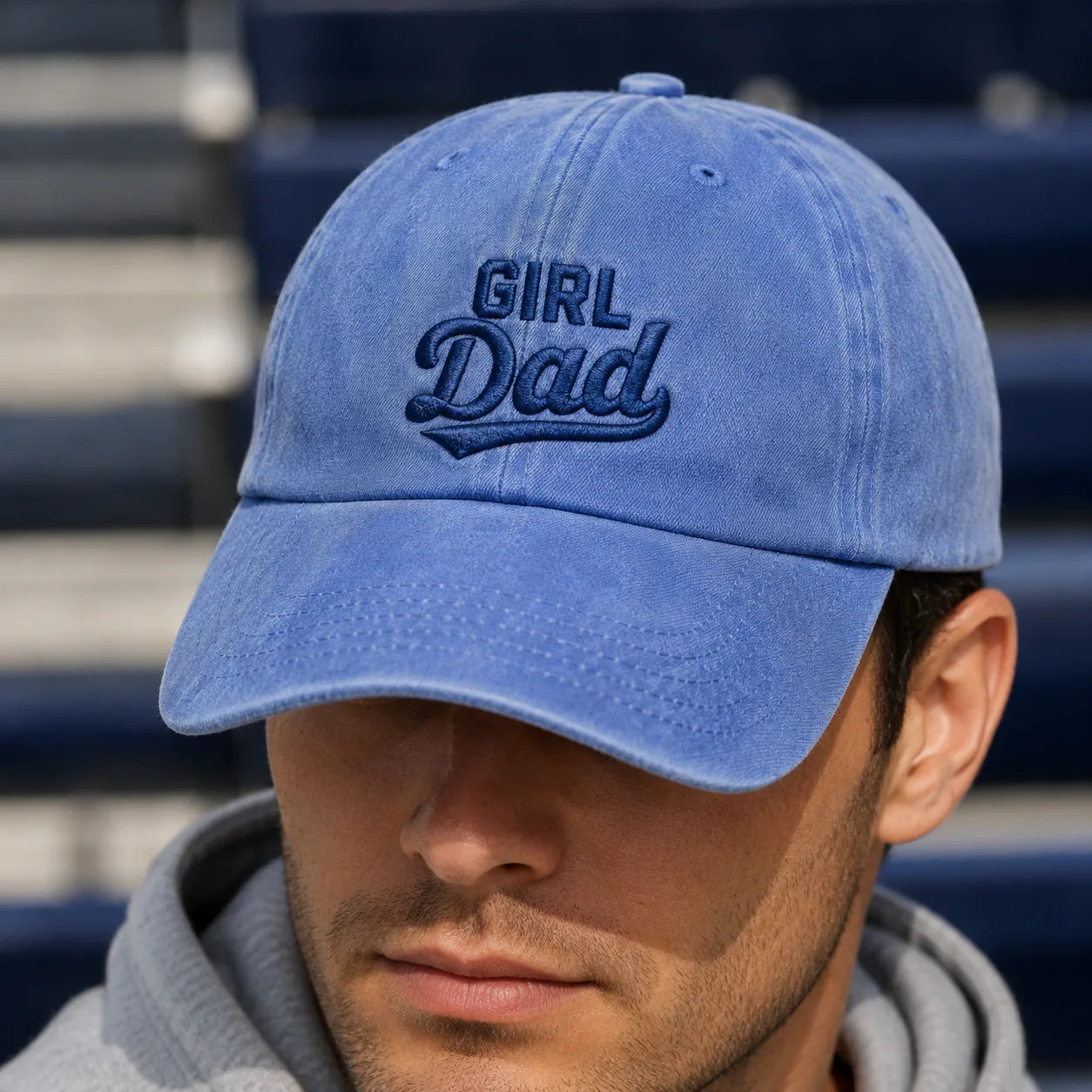 Girl Dad Navy Embroidered Baseball Washed Cap - washed cap - lifestyle