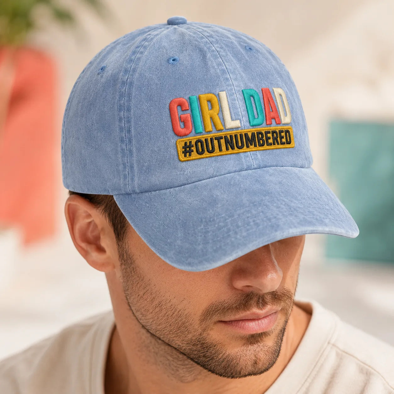 Girl Dad Outnumbered Washed Cap - washed cap - alternate angle