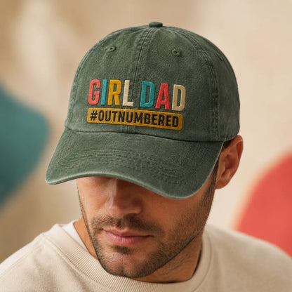 Girl Dad Outnumbered Washed Cap - washed cap - detail
