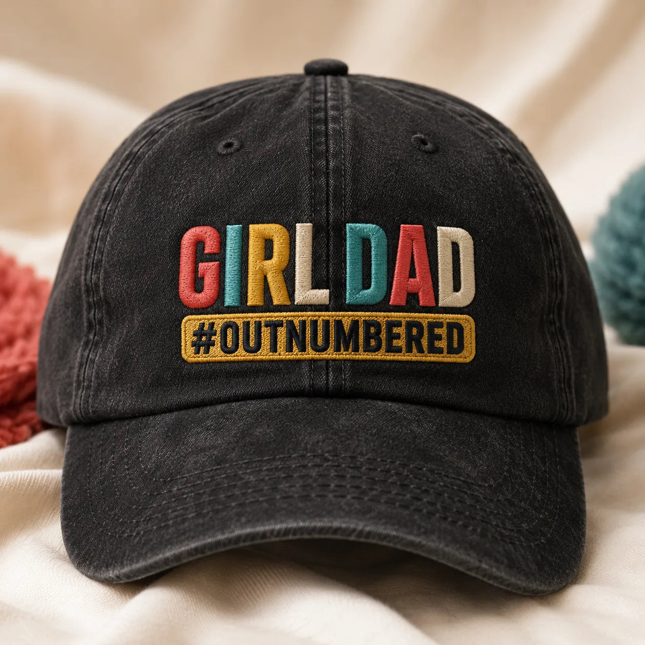 Girl Dad Outnumbered Washed Cap - washed cap - front view