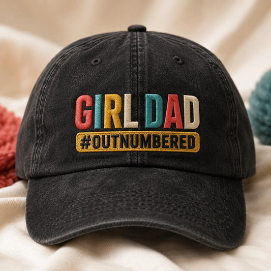 Girl Dad Outnumbered Washed Cap - washed cap - front view