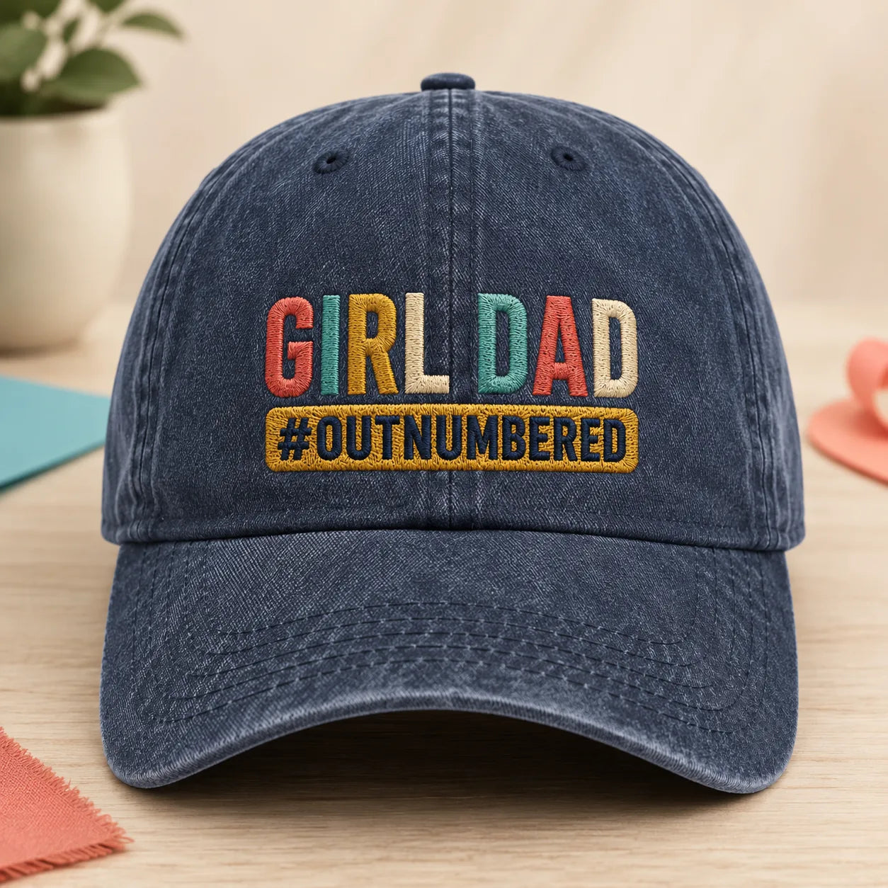 Girl Dad Outnumbered Washed Cap - washed cap - side view