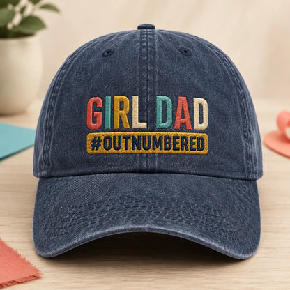 Girl Dad Outnumbered Washed Cap - washed cap - side view
