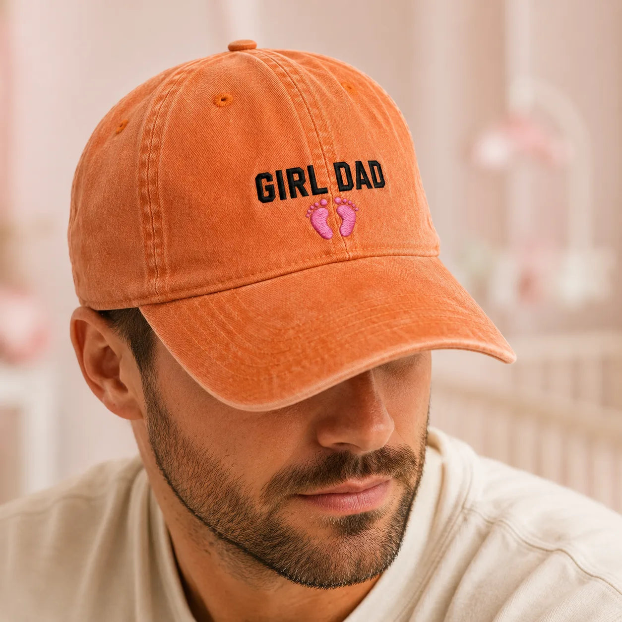 Girl Dad Pink Baby Washed Cap - washed cap - detail