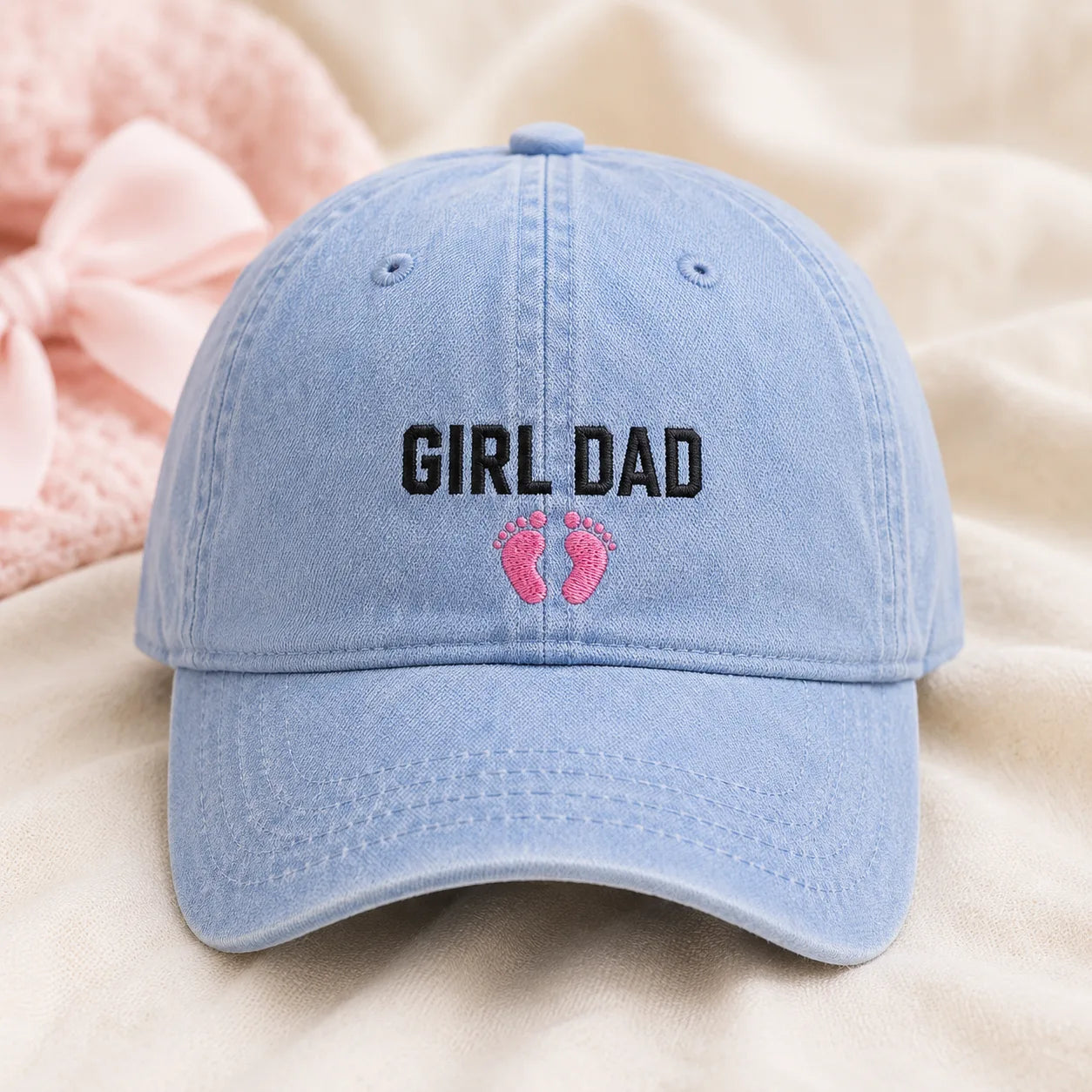 Girl Dad Pink Baby Washed Cap - washed cap - front view