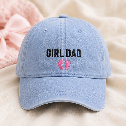 Girl Dad Pink Baby Washed Cap - washed cap - front view