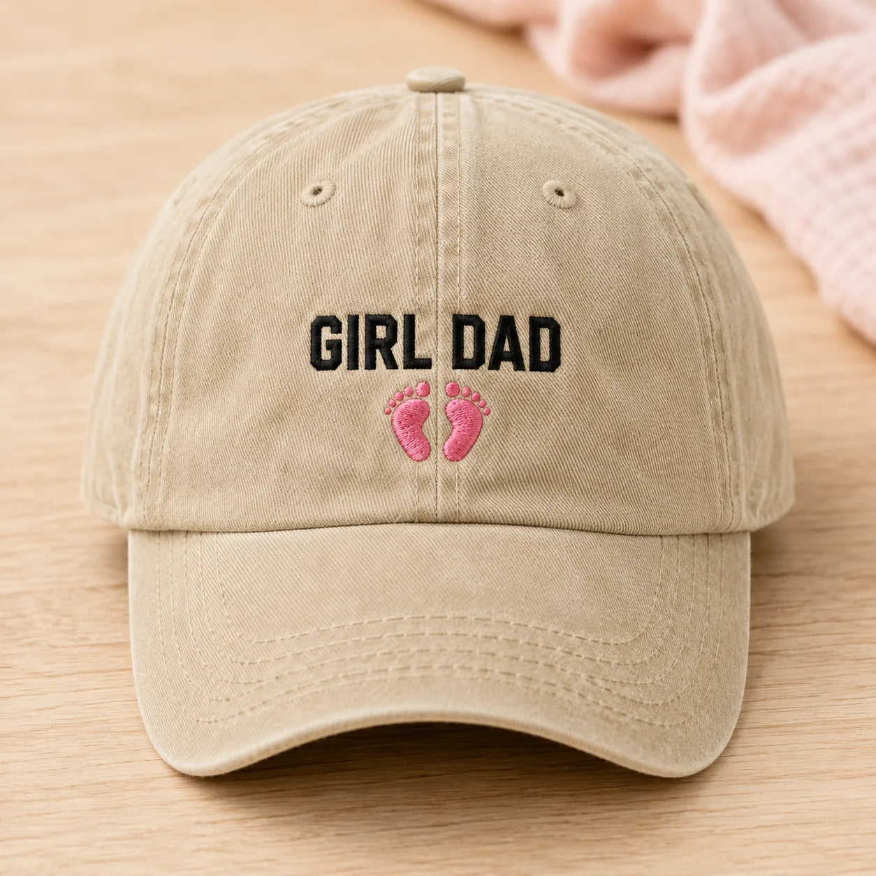 Girl Dad Pink Baby Washed Cap - washed cap - side view