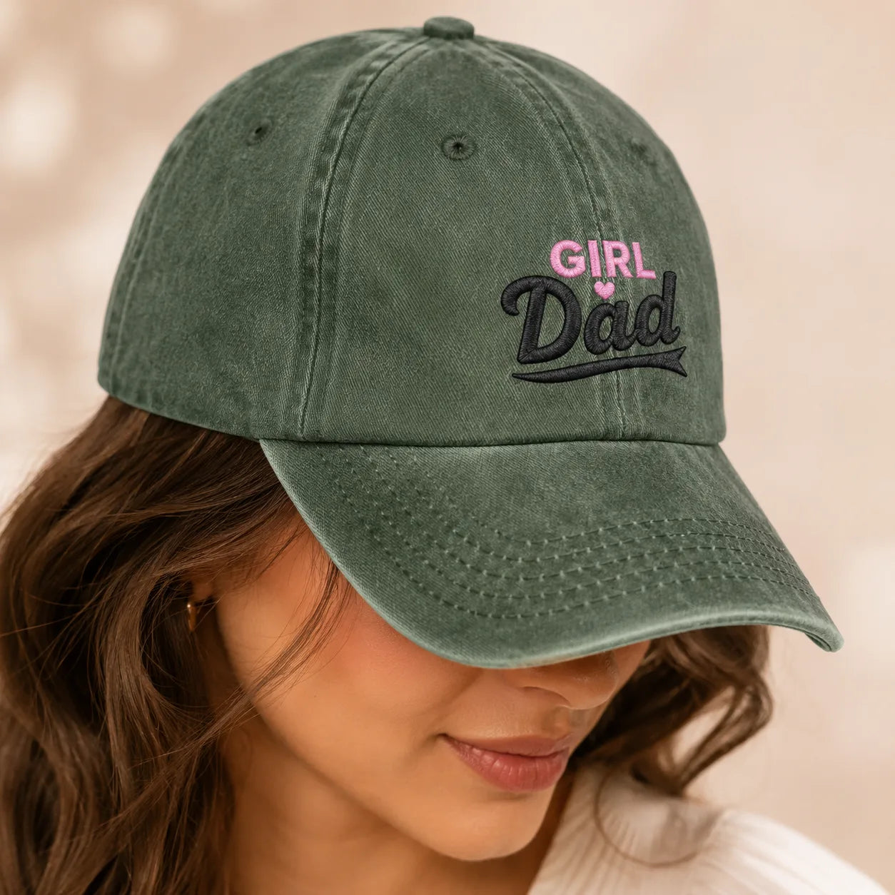 Girl Dad Pink Heart Embroidered Washed Cap - washed cap - alternate angle