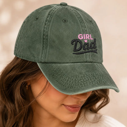 Girl Dad Pink Heart Embroidered Washed Cap - washed cap - alternate angle