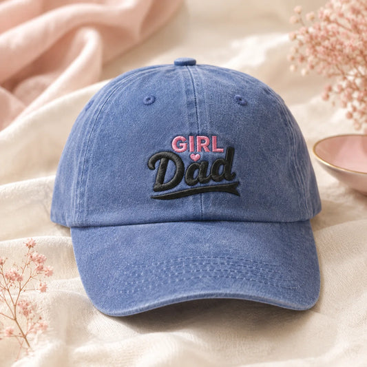 Girl Dad Pink Heart Embroidered Washed Cap - washed cap - front view