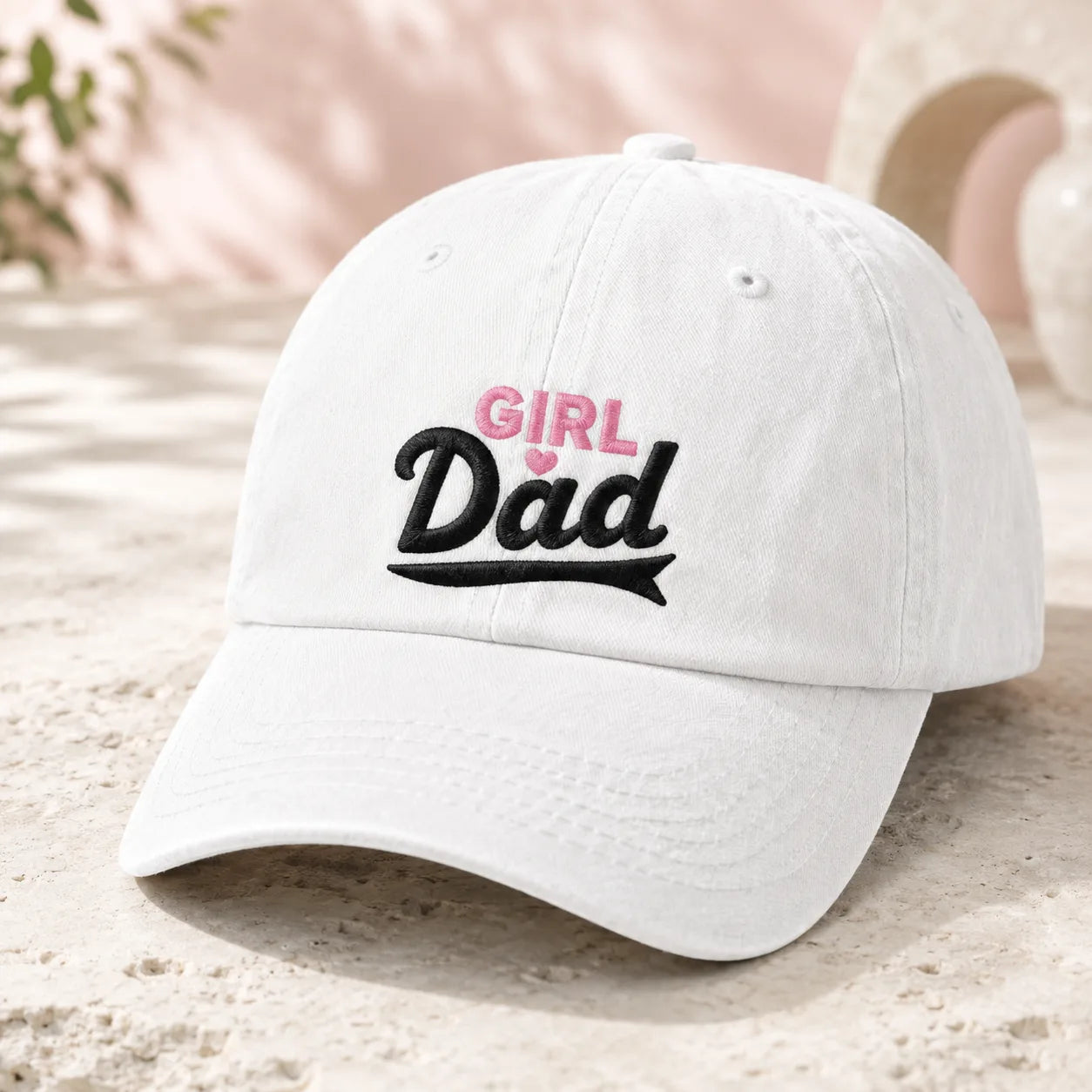 Girl Dad Pink Heart Embroidered Washed Cap - washed cap - lifestyle