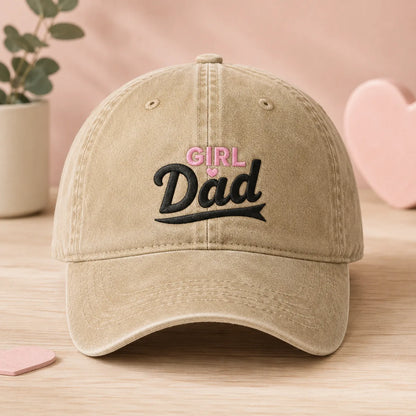 Girl Dad Pink Heart Embroidered Washed Cap - washed cap - side view