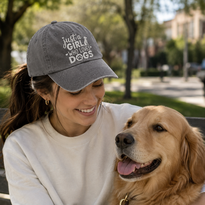 Girl Who Loves Dogs Embroidered Washed Cap - Washed Cap - alternate angle