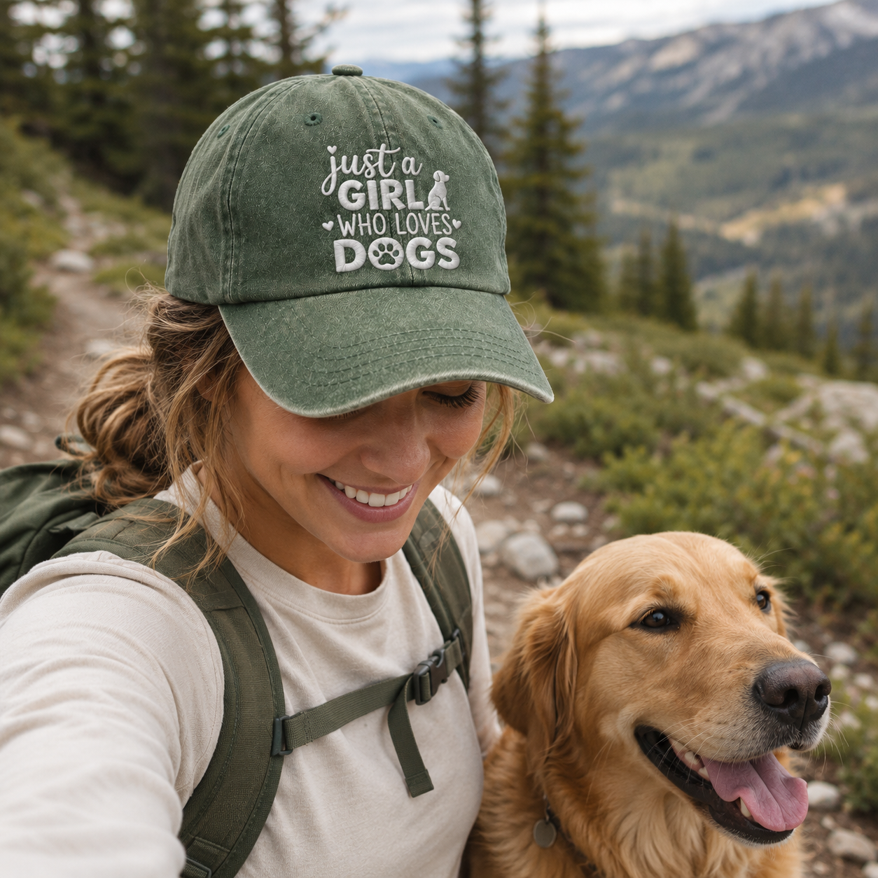 Girl Who Loves Dogs Embroidered Washed Cap - Washed Cap - detail