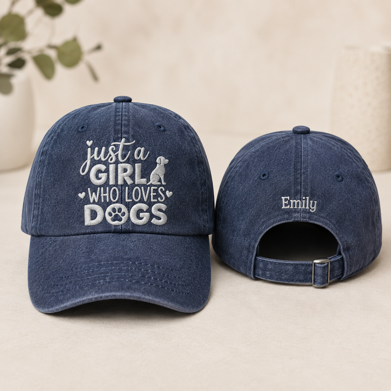 Girl Who Loves Dogs Embroidered Washed Cap - Washed Cap - front view