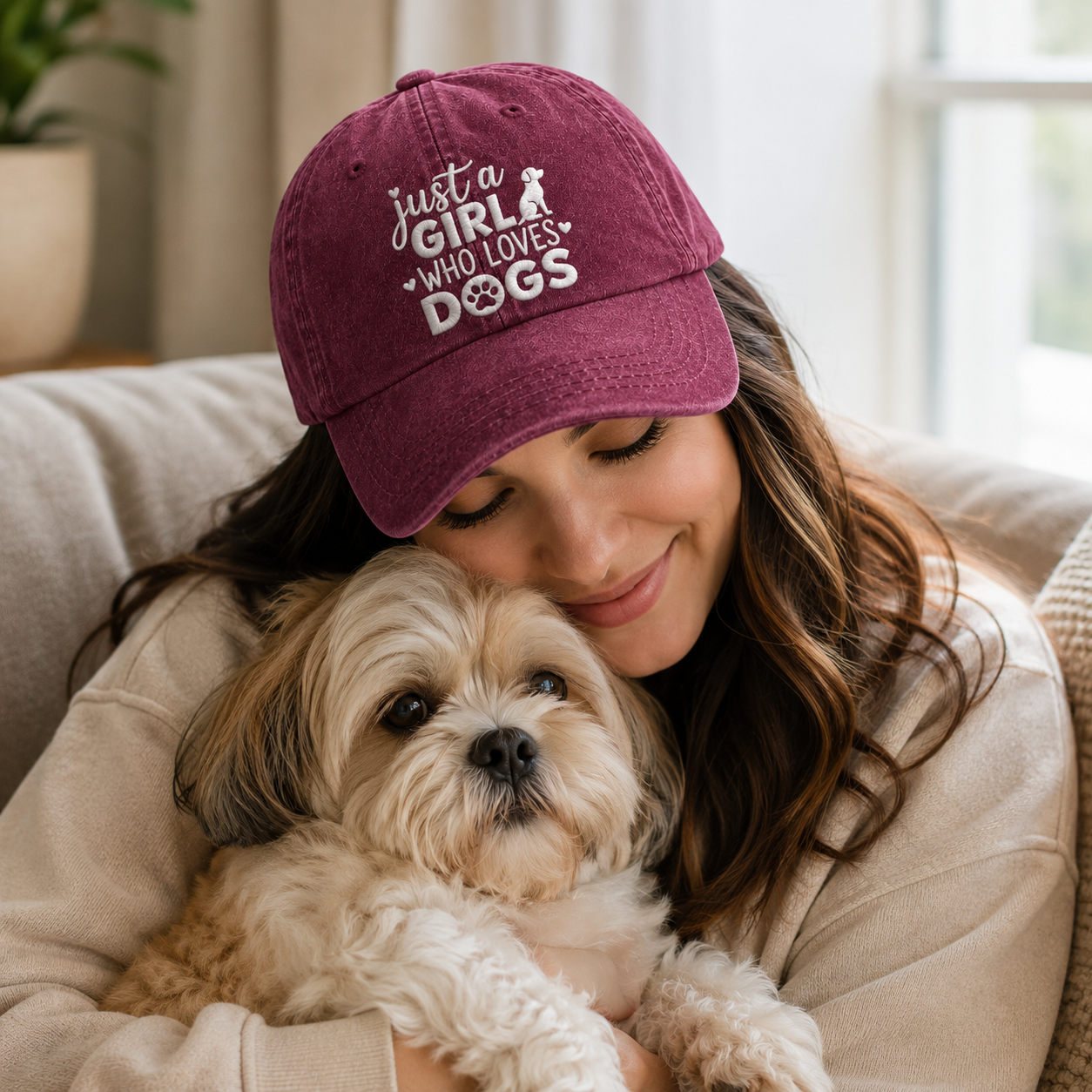 Girl Who Loves Dogs Embroidered Washed Cap - Washed Cap - lifestyle