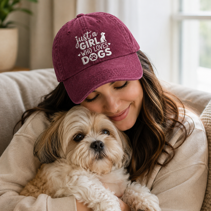 Girl Who Loves Dogs Embroidered Washed Cap - Washed Cap - lifestyle