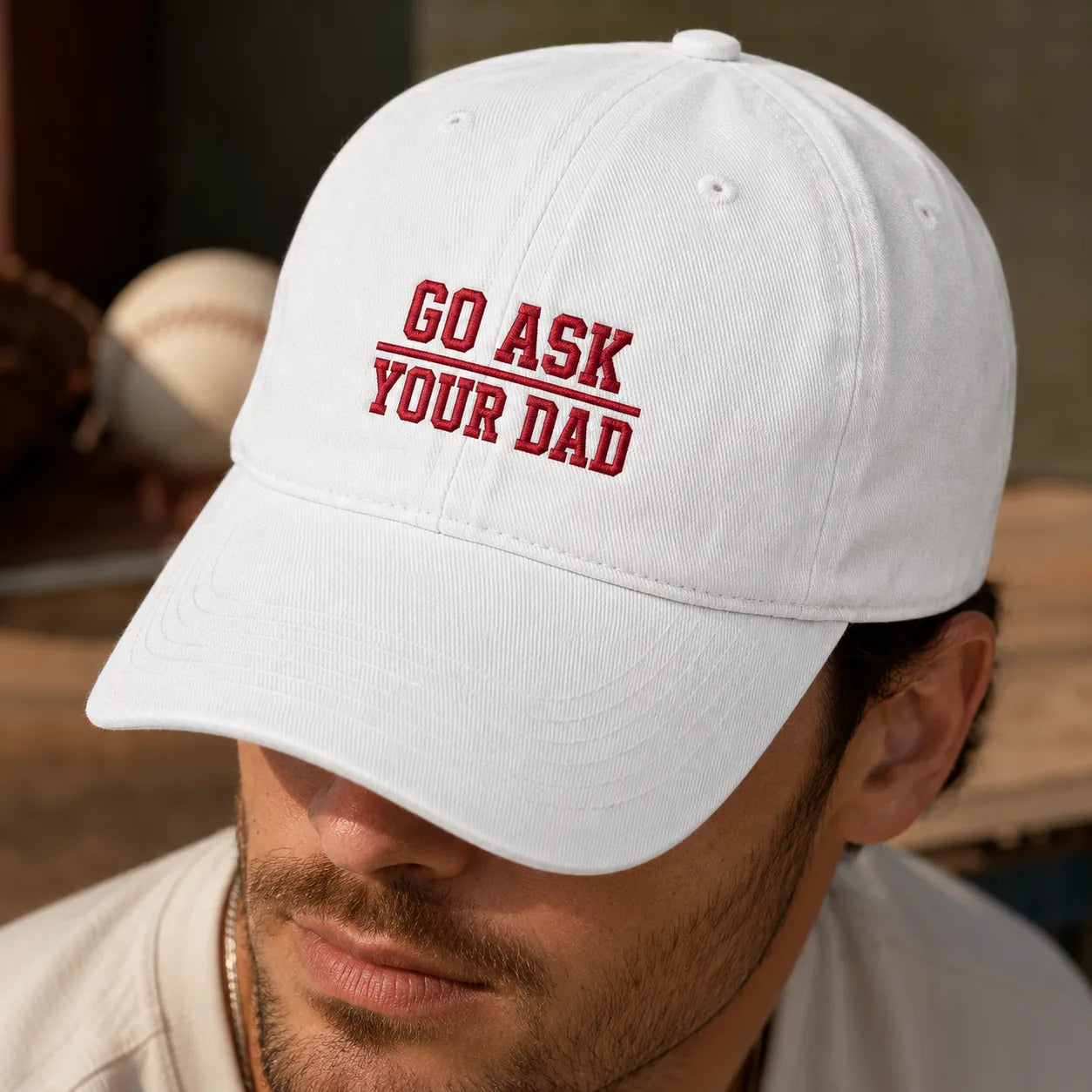 Go Ask Your Dad Funny Father Washed Cap - washed cap - detail