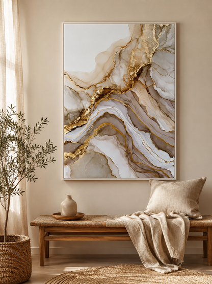 Gold Diagonal Wall Art - Wall Art Decor - close-up - beige abstract decor, fluid abstract art