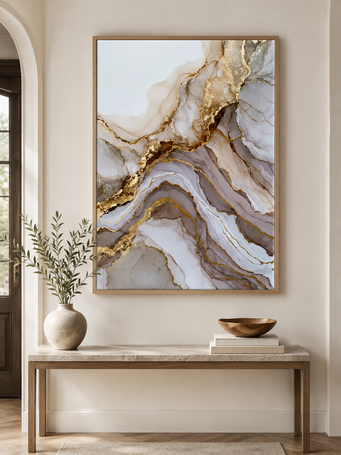 Gold Diagonal Wall Art - Wall Art Decor - alternate angle - beige abstract decor, fluid abstract art