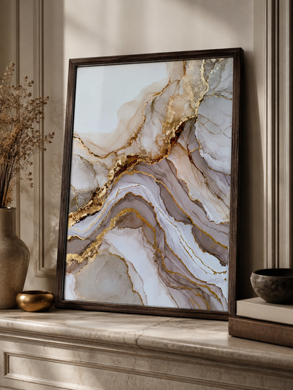 Gold Diagonal Wall Art - Wall Art Decor - packaging - beige abstract decor, fluid abstract art