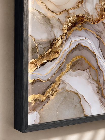Gold Diagonal Wall Art - Wall Art Decor - detail view - beige abstract decor, fluid abstract art
