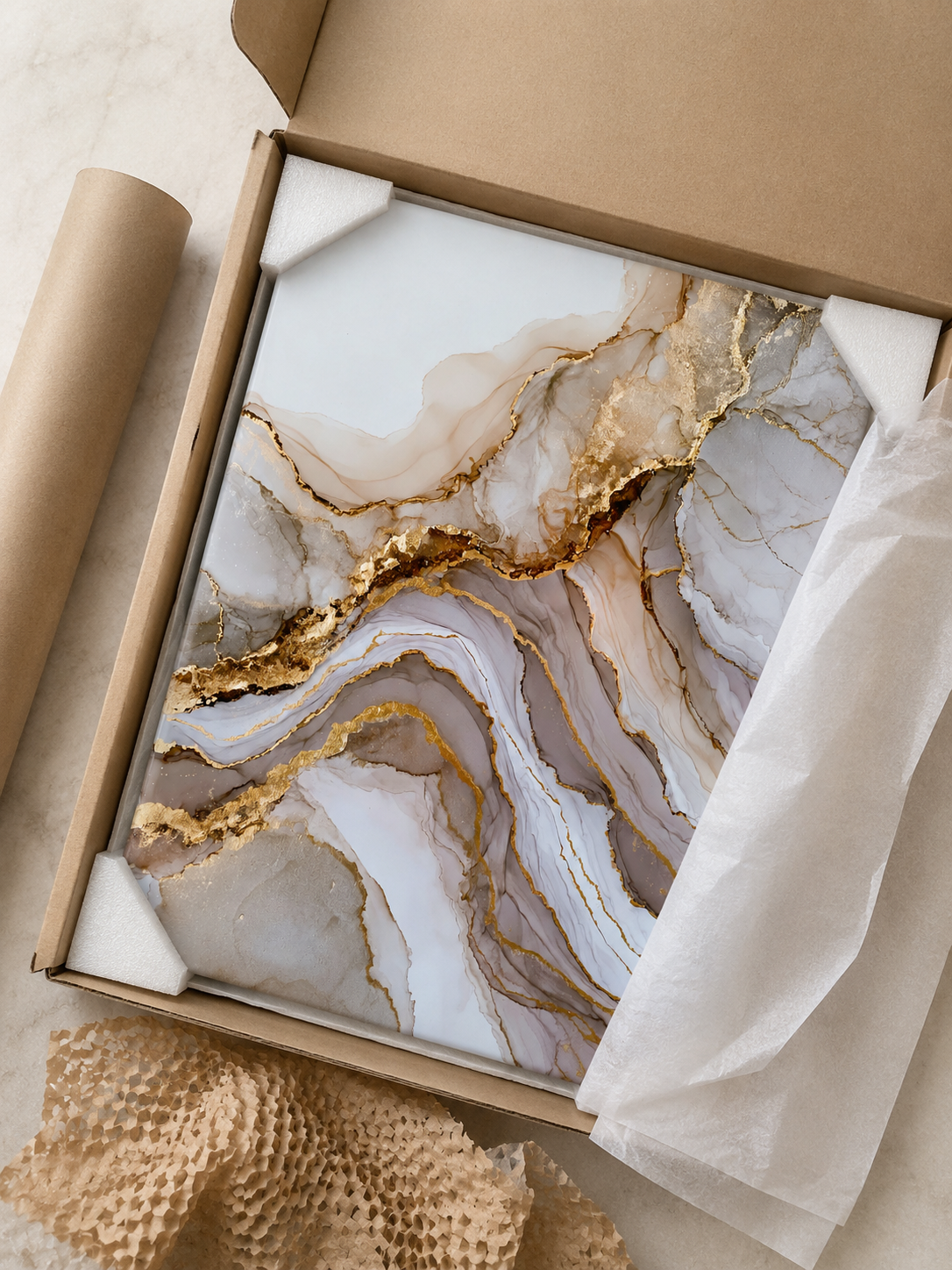 Gold Diagonal Wall Art - Wall Art Decor - lifestyle shot - beige abstract decor, fluid abstract art